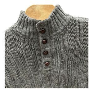 Fossil Men Chunky Knit Button‎ Mock Neck Sweater M Med Gray Wool Angora Blend